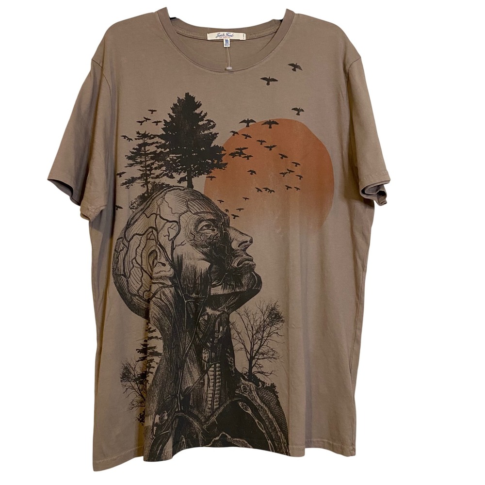 Junk Food Los Angeles Mens XL Graphic Tee Brown Anatomical Tree Birds T-Shirt